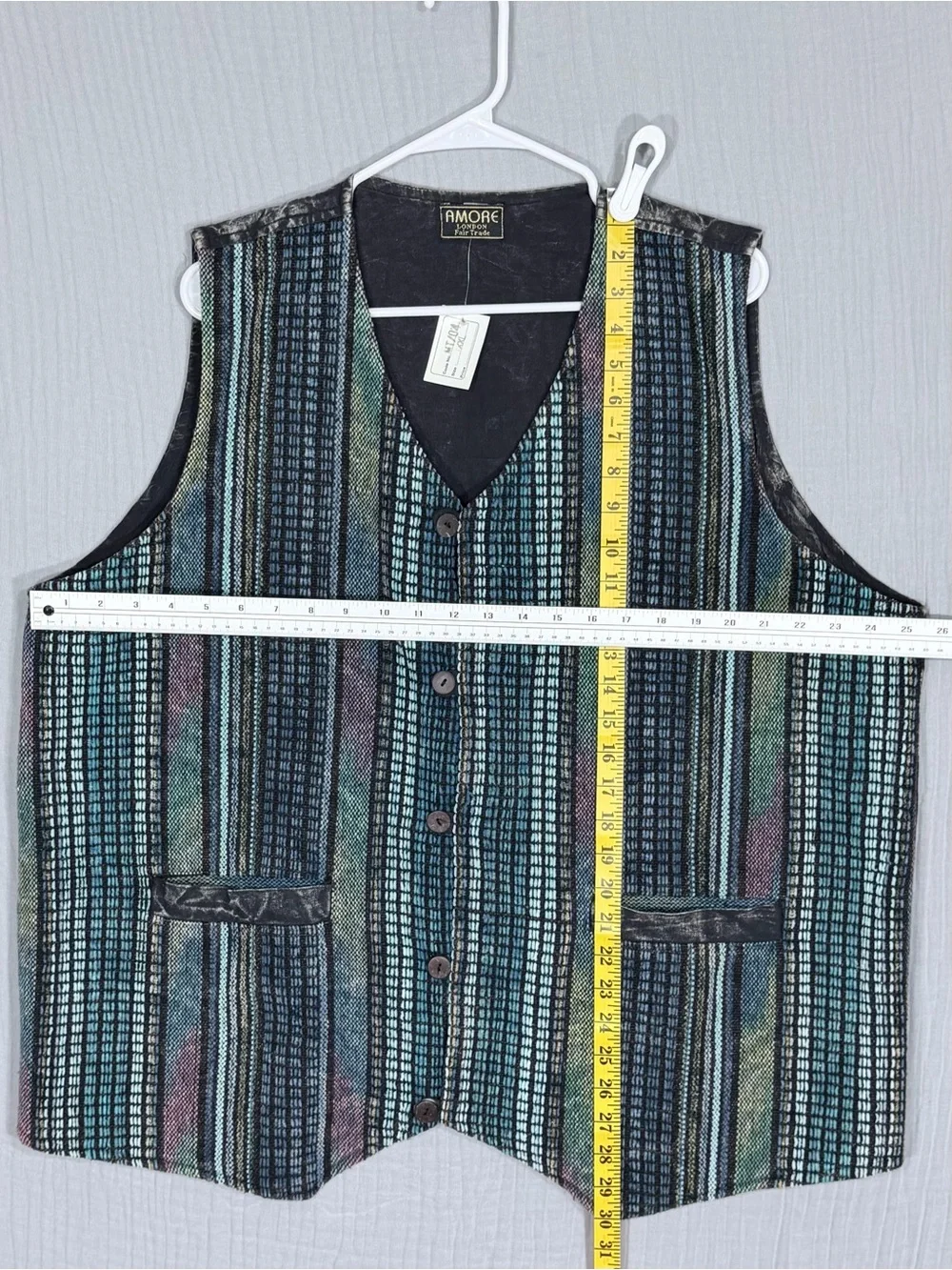 Amore London Fair Trade Woven Stripe Button Front Vest XXL